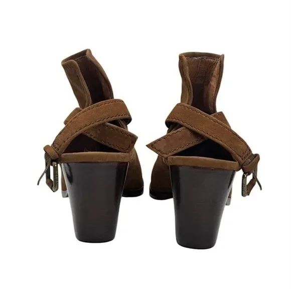 FRYE Dani Shield Slingback Mule Sandals Brown Khaki Suede Peep-Toe 7.5M EUC+ - Picture 14 of 14